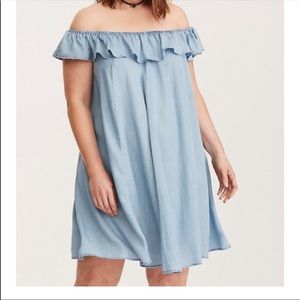Torrid SIZE 2 off the shoulder denim Trapeze dress